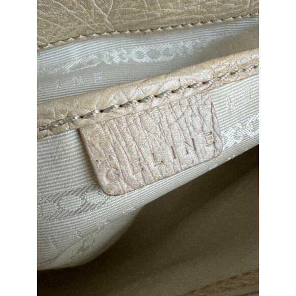 Céline Macadam Canvas Cream Leather Hand Bag Aquamarine Blue Purse - Picture 13 of 15